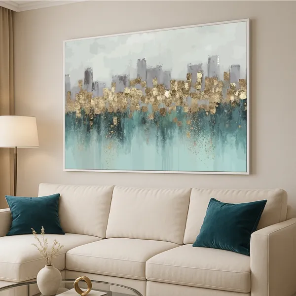 Quadro Abstrato Sofisticação Metálica Detalhes em Ouro e Azul