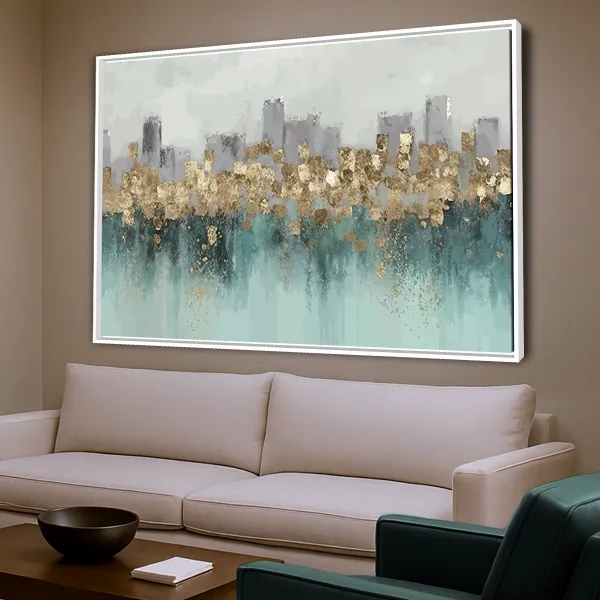 Quadro Abstrato Sofisticação Metálica Detalhes em Ouro e Azul