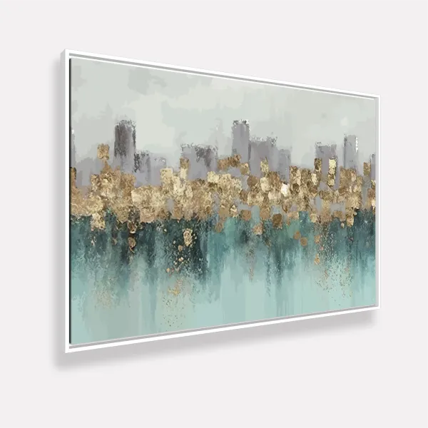 Quadro Abstrato Sofisticação Metálica Detalhes em Ouro e Azul