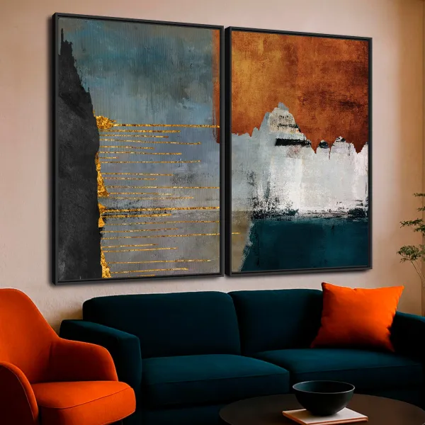 Quadro Abstrato Bronze e Azul