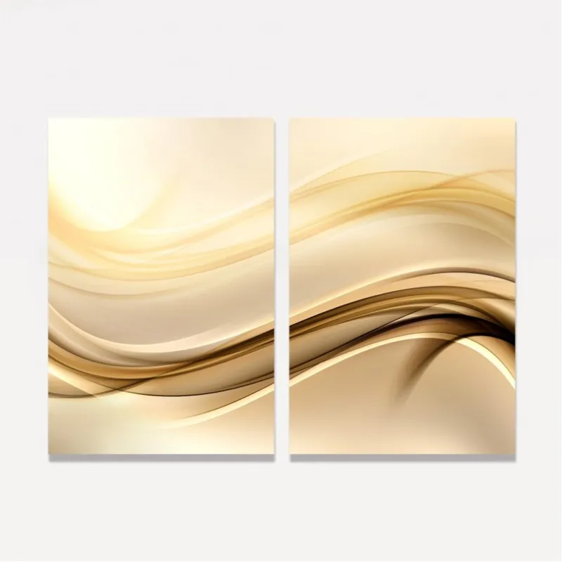 Quadro Abstrato Duo com Linhas de Ouro e Ondas