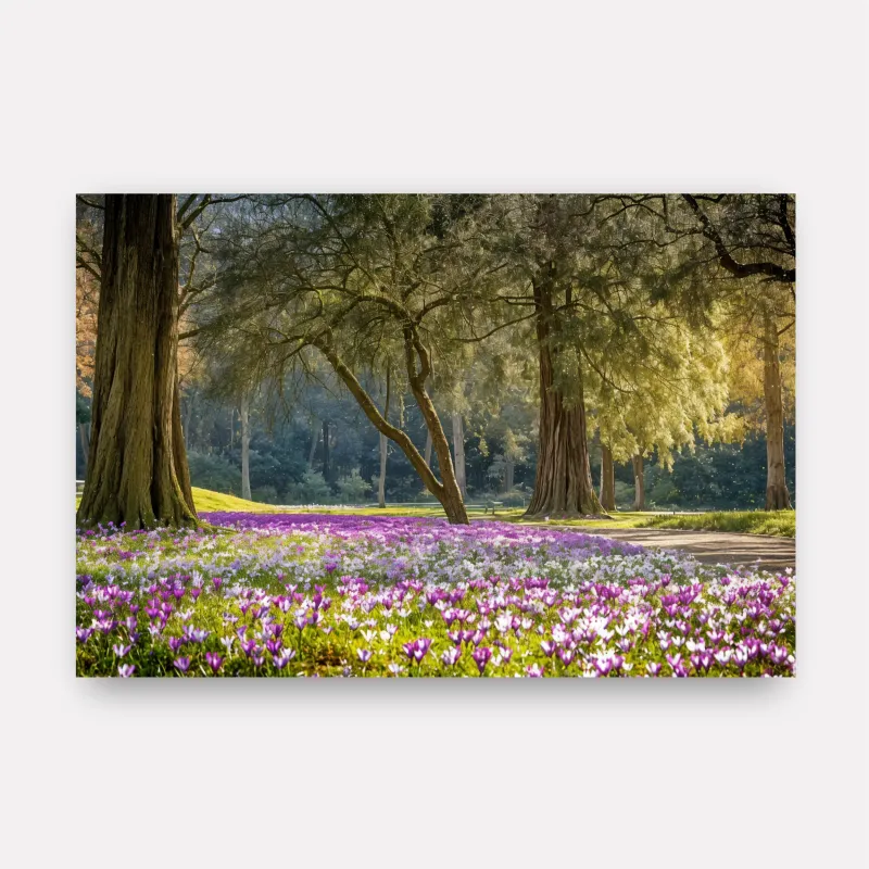 Quadro Jardim das Flores Roxas sob a Proteção das Àrvores Iluminadas