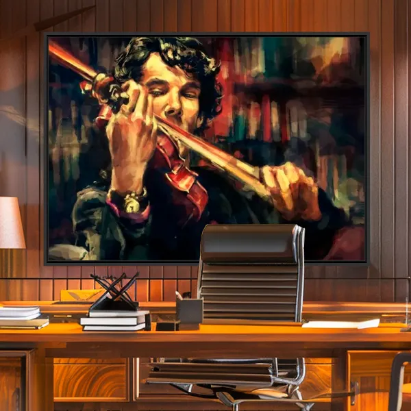 Quadro Sherlock Holmes e Violino Artístico