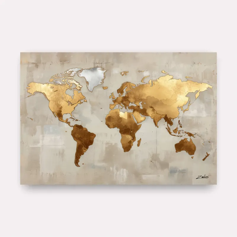 Quadro Mapa Mundi Moderno Aurora Dourada