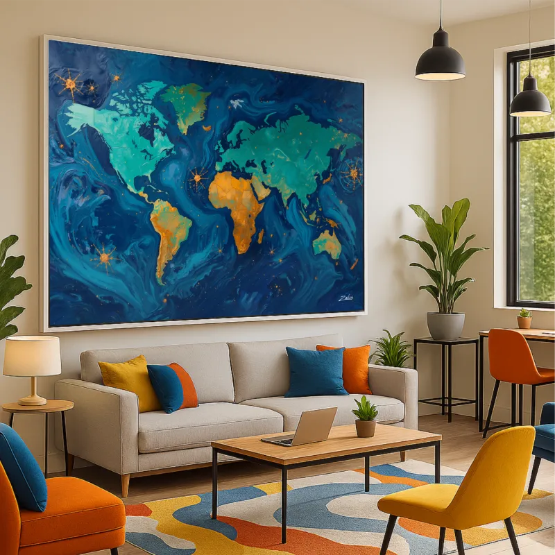 Quadro Mapa Mundi Noite Estrelada