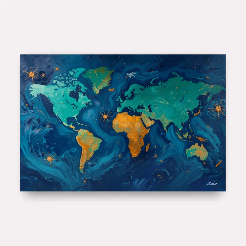 Quadro Mapa Mundi Noite Estrelada