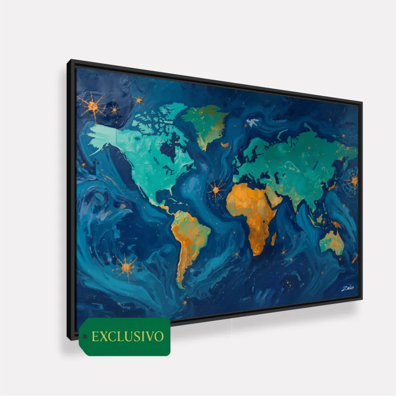 Quadro Mapa Mundi Noite Estrelada