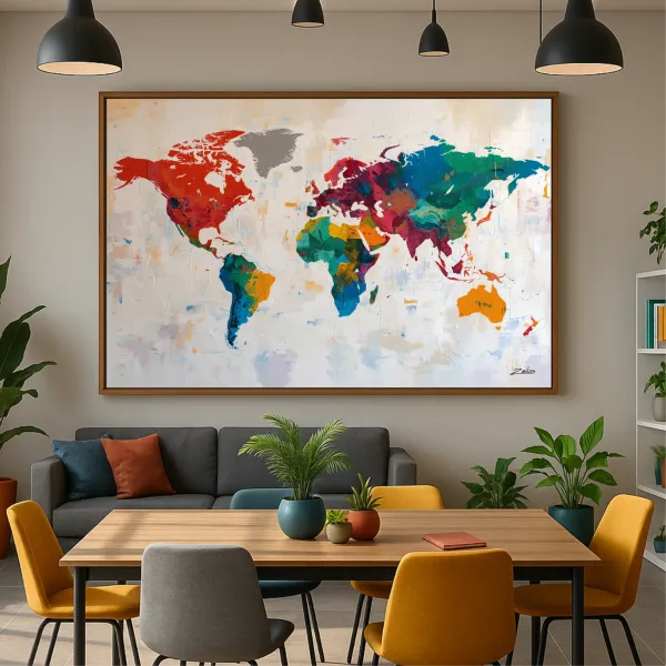 Quadro Mapa Mundi Contemporâneo Colorido