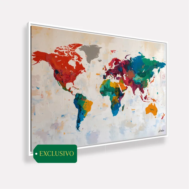 Quadro Mapa Mundi Contemporâneo Colorido