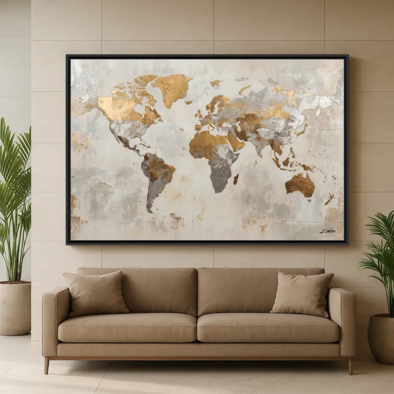 Quadro Mapa Mundi Texturas Nobres 