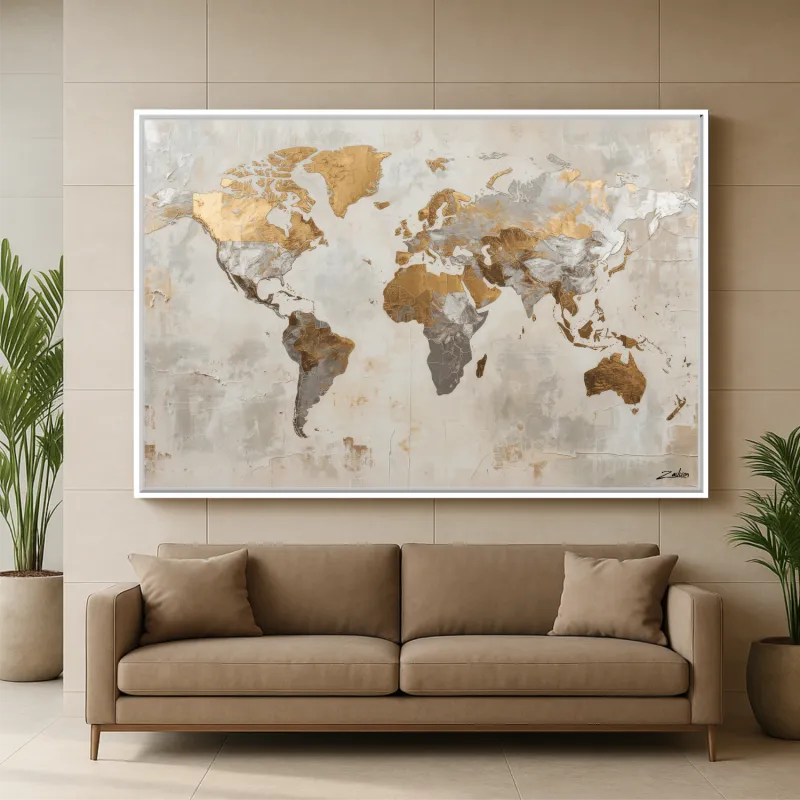 Quadro Mapa Mundi Texturas Nobres 