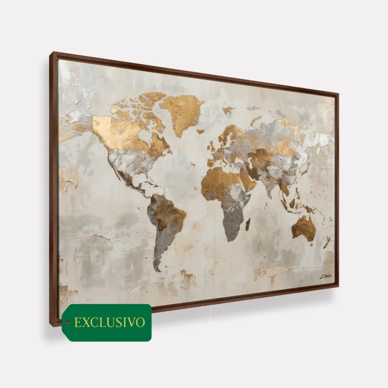 Quadro Mapa Mundi Texturas Nobres 
