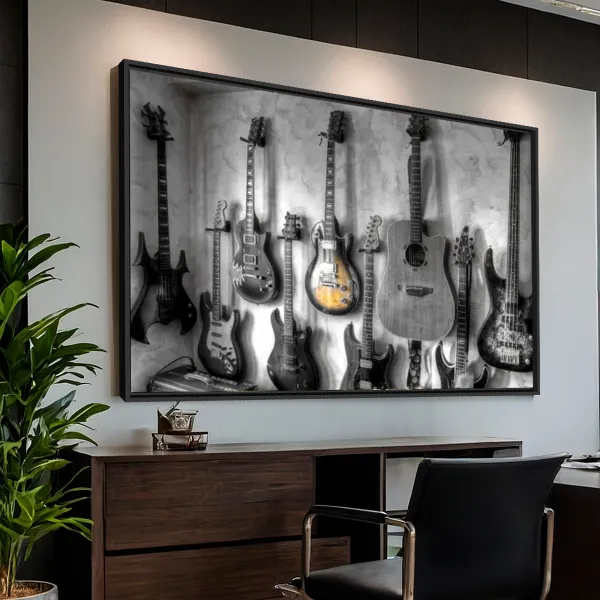 Quadro Violão Guitarras Coleção - Preto e Branco