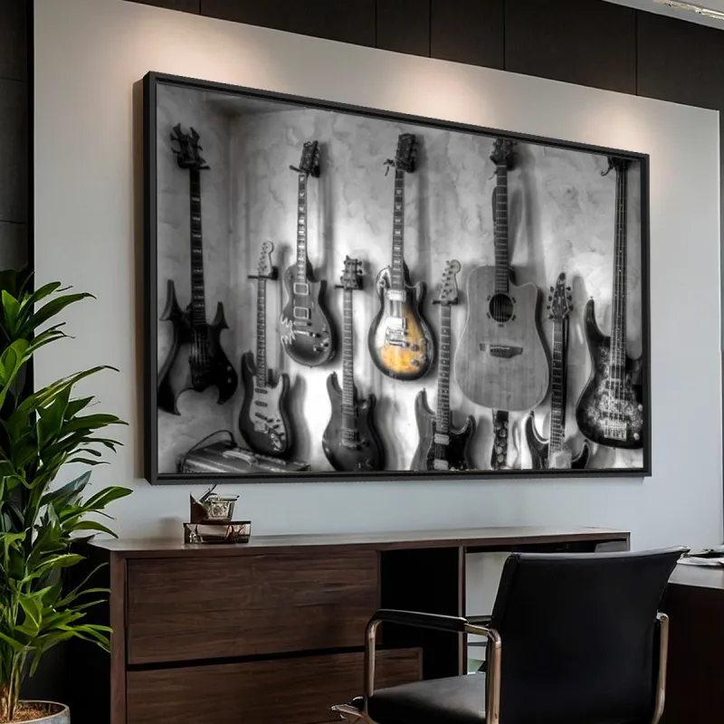 Quadro Violão Guitarras Coleção - Preto e Branco