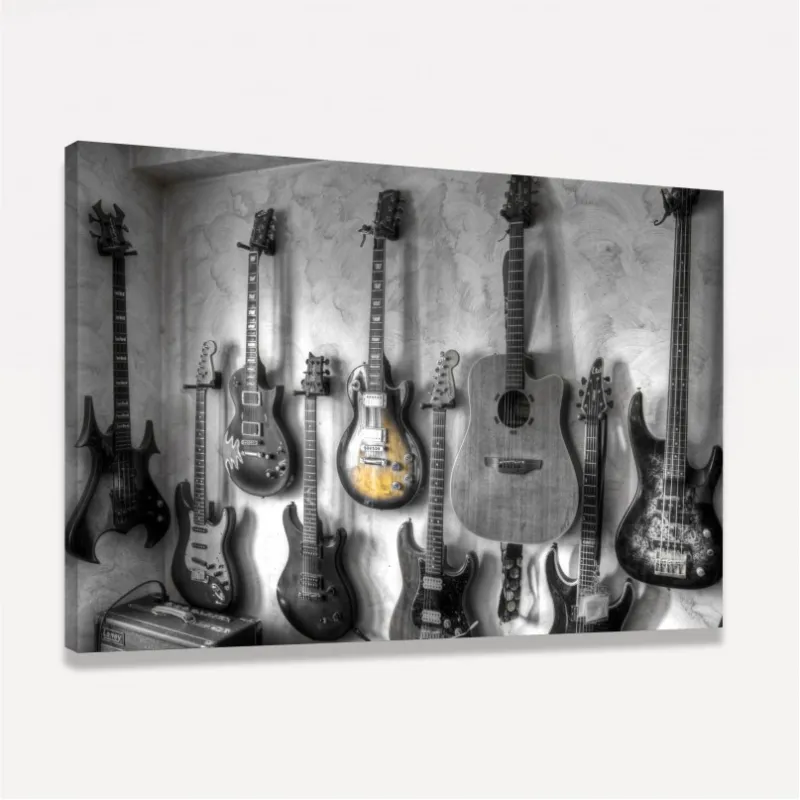 Quadro Violão Guitarras Coleção - Preto e Branco