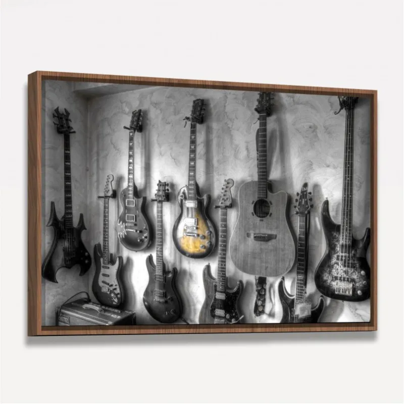 Quadro Violão Guitarras Coleção - Preto e Branco