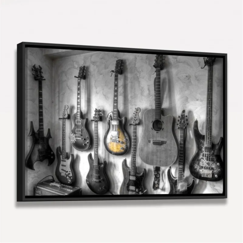 Quadro Violão Guitarras Coleção - Preto e Branco