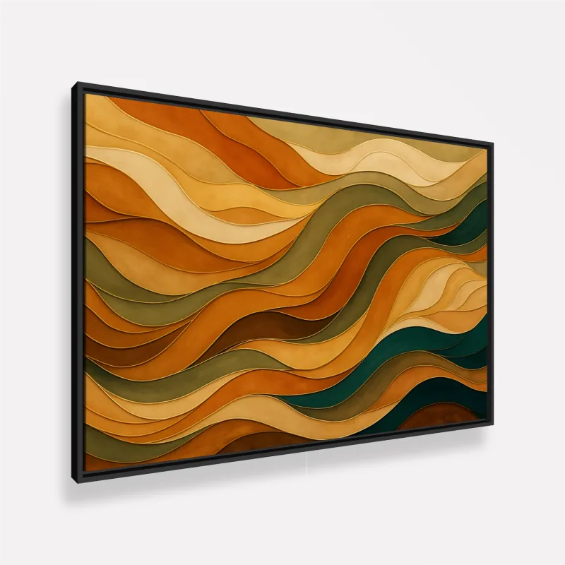Quadro Abstrato Ondas Orgânicas Terracota Verde Dourado
