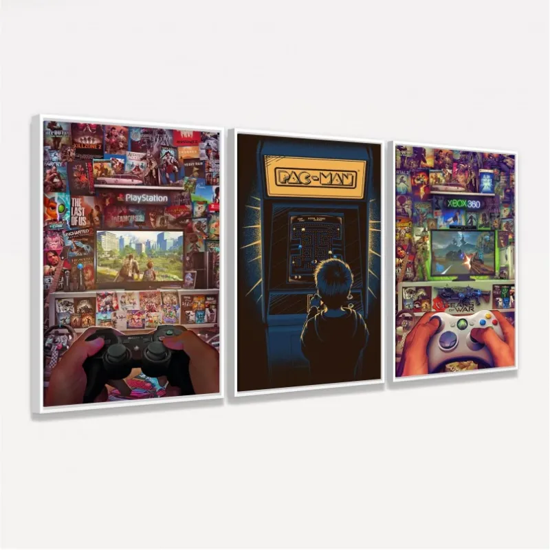 Kit Quadros decorativos Mundo dos Gamers Consoles - 3 Peças