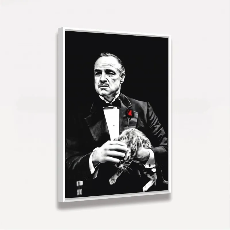 Quadro Poderoso Chefão e Gatinho - Preto e Branco