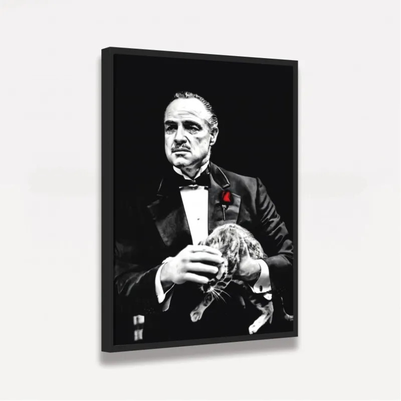 Quadro Poderoso Chefão e Gatinho - Preto e Branco