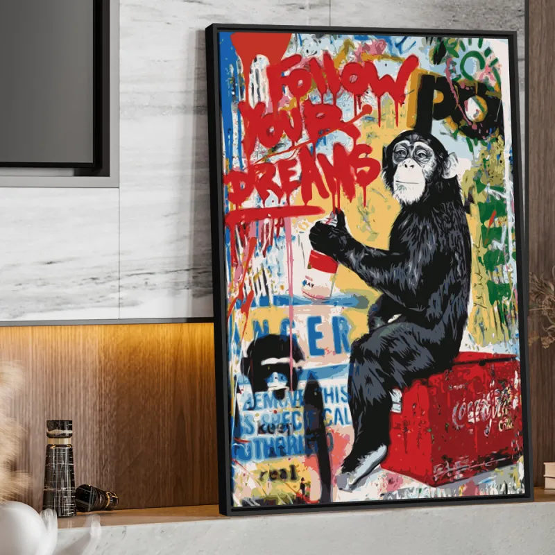 Quadro Monkey Art Siga Seus Sonhos