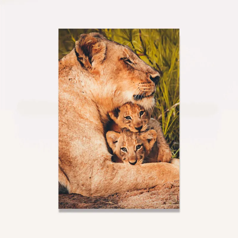 Quadro Leoa Família Amor Materno - 2 Filhotes