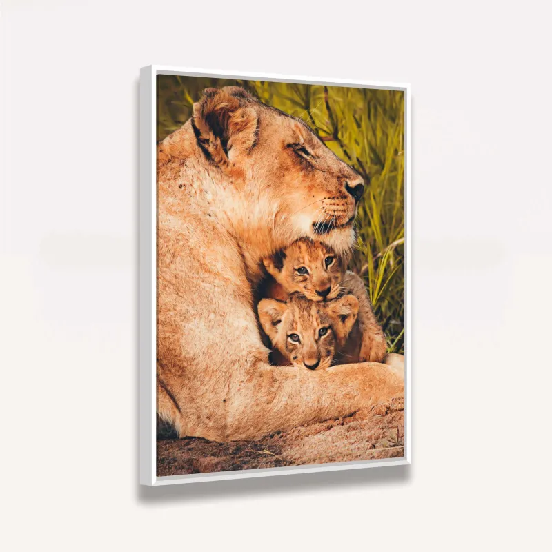 Quadro Leoa Família Amor Materno - 2 Filhotes