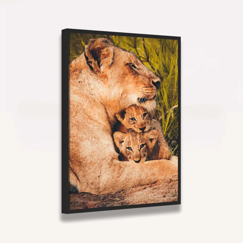 Quadro Leoa Família Amor Materno - 2 Filhotes