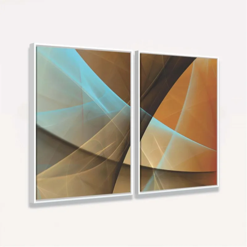 Quadro Abstrato Duo Fractal Marrom Moderno