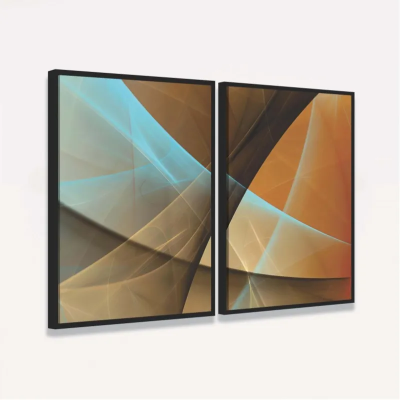 Quadro Abstrato Duo Fractal Marrom Moderno