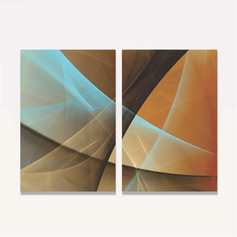 Quadro Abstrato Duo Fractal Marrom Moderno