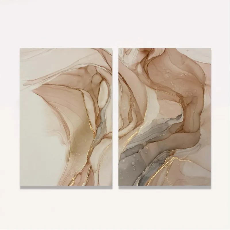 Quadro Abstrato Duo Alcohol Bege Marrom e Ouro