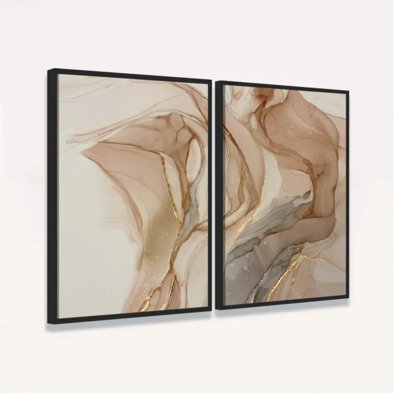 Quadro Abstrato Duo Alcohol Bege Marrom e Ouro