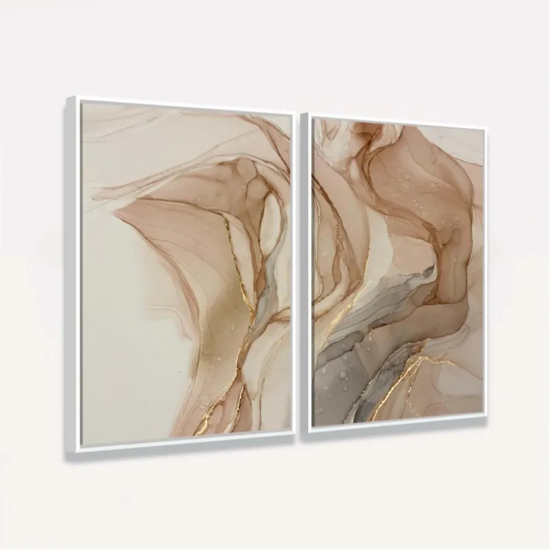 Quadro Abstrato Duo Alcohol Bege Marrom e Ouro