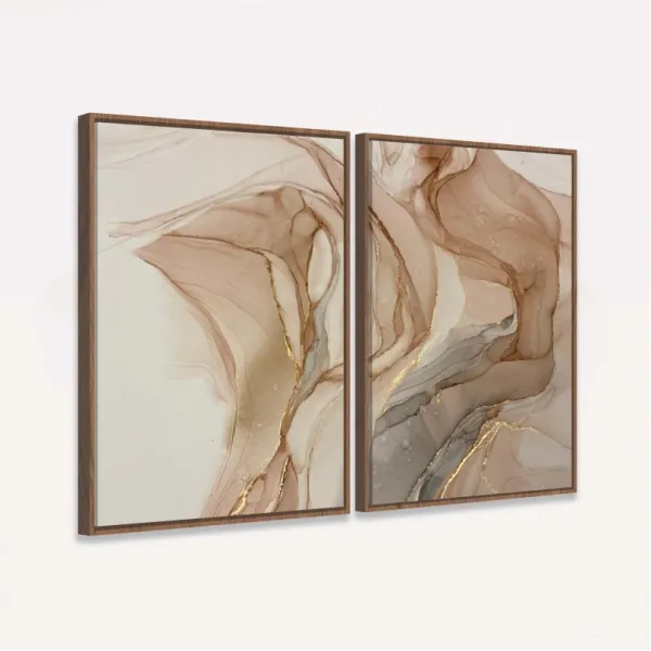Quadro Abstrato Duo Alcohol Bege Marrom e Ouro