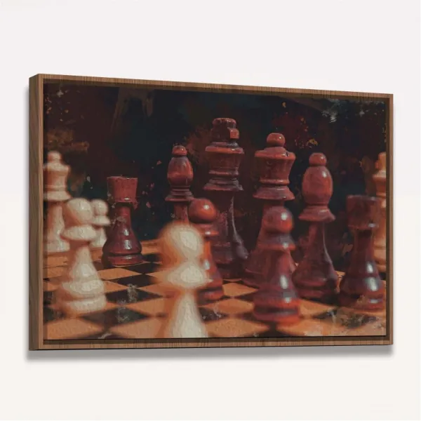 Quadro Xadrez Tabuleiro de Madeira Estilo Pintura