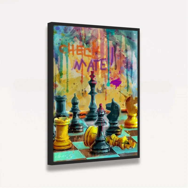 Quadro Xadrez Checkmate Abstrato Colorido