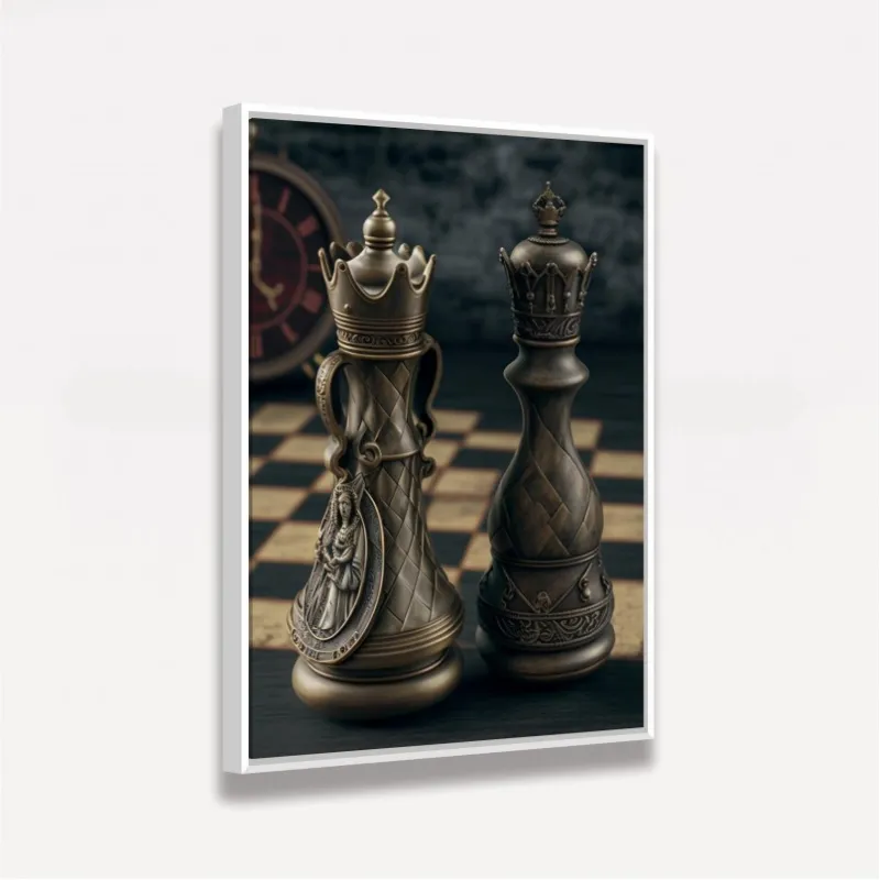 Quadro Xadrez Vintage Rei e Rainha