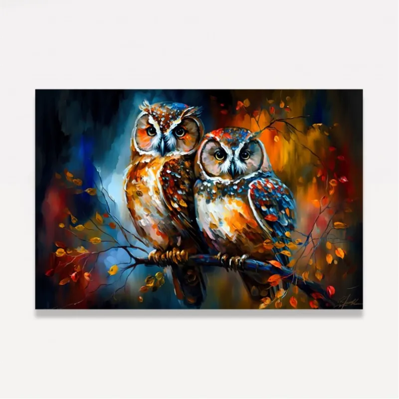 Quadro Casal de Corujas Love Colors