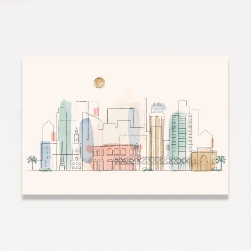 Quadro Málaga City Skyline Aquarela