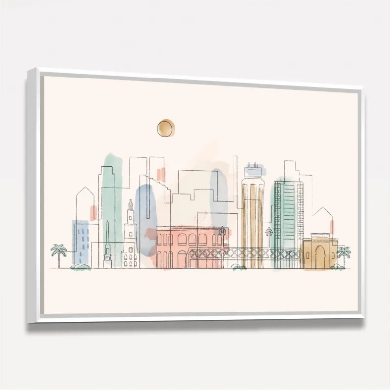 Quadro Málaga City Skyline Aquarela