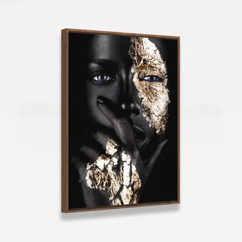 Quadro Mulher Negra decorativo Fashion Moderno Detalhes Dourados