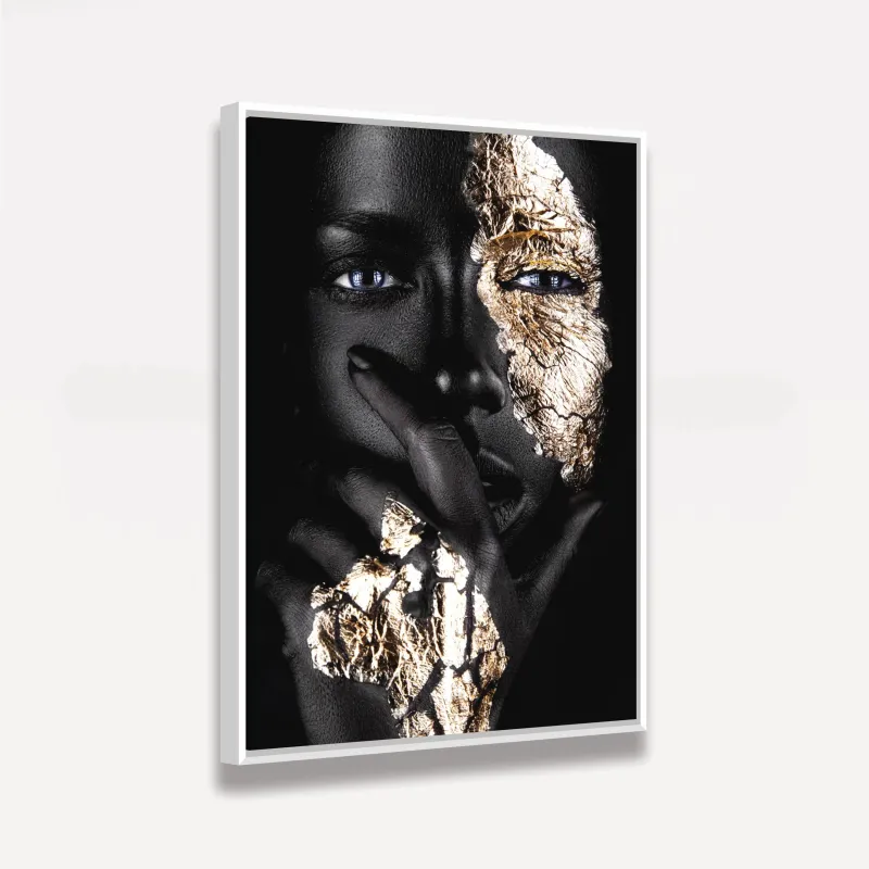 Quadro Mulher Negra decorativo Fashion Moderno Detalhes Dourados