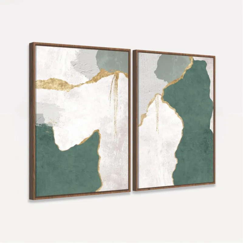 Quadro Abstrato Green and Gold - 2 Peças