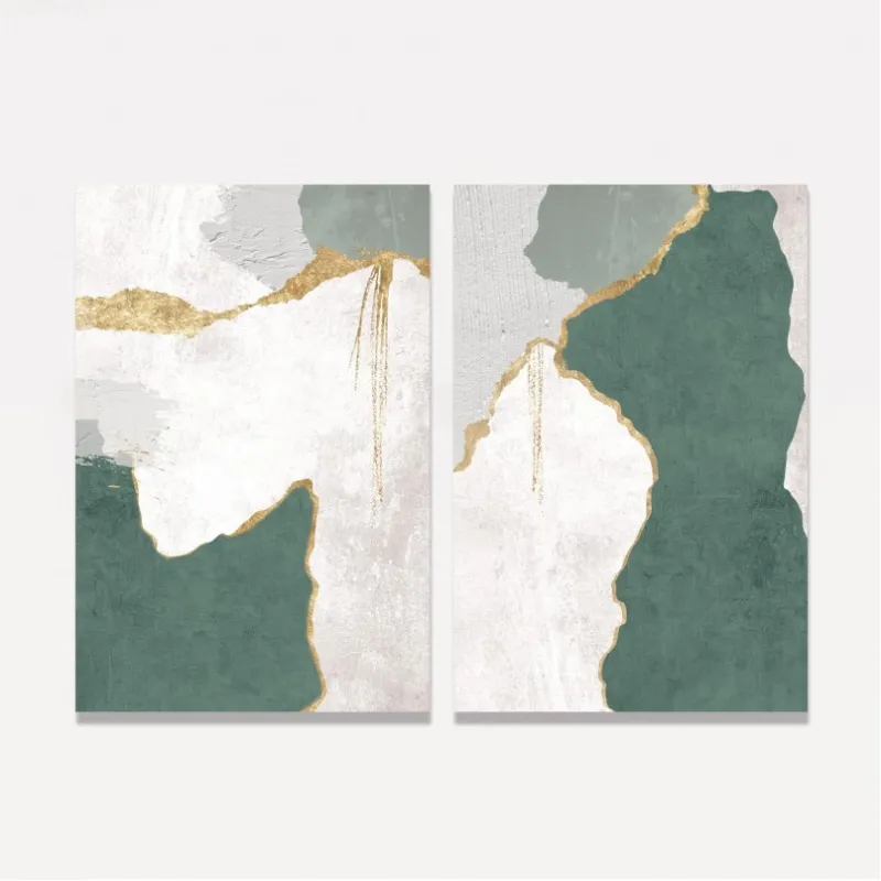 Quadro Abstrato Green and Gold - 2 Peças