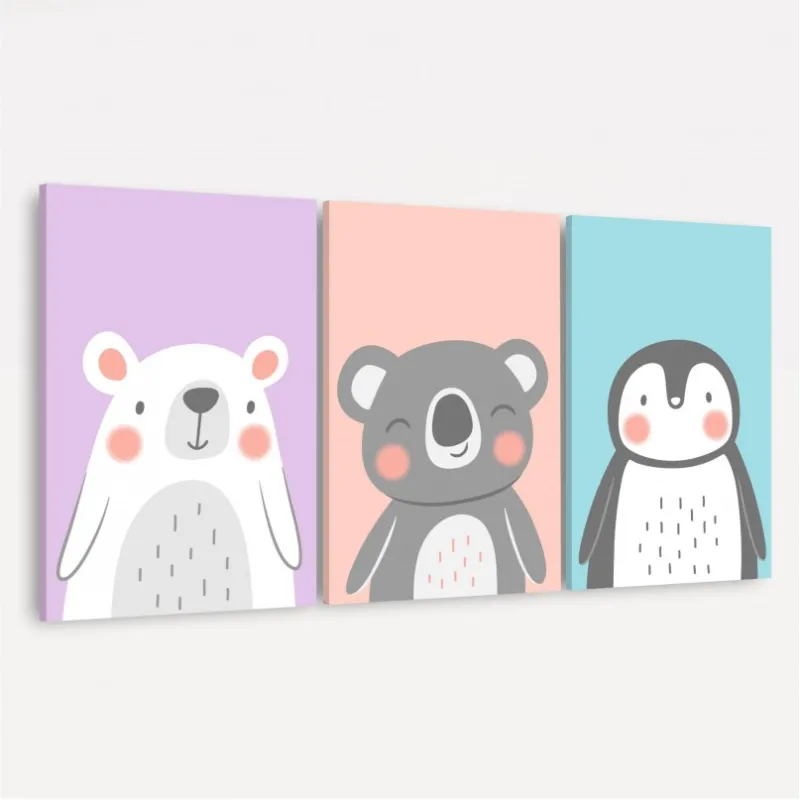 Quadro Trio Infantil Animais Fofos