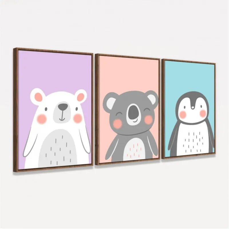 Quadro Trio Infantil Animais Fofos