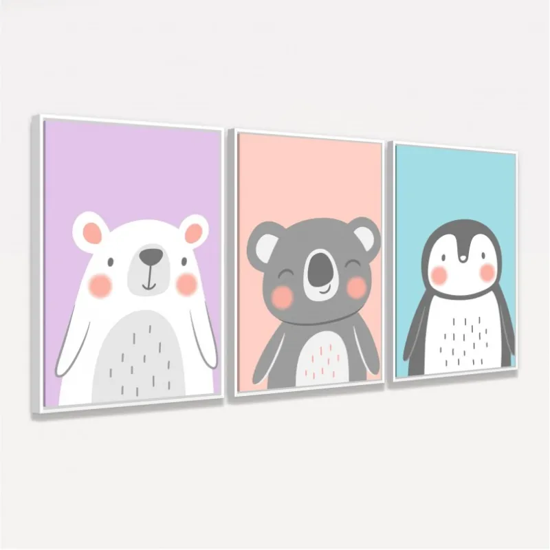 Quadro Trio Infantil Animais Fofos