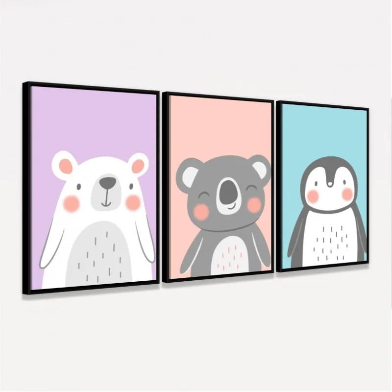 Quadro Trio Infantil Animais Fofos